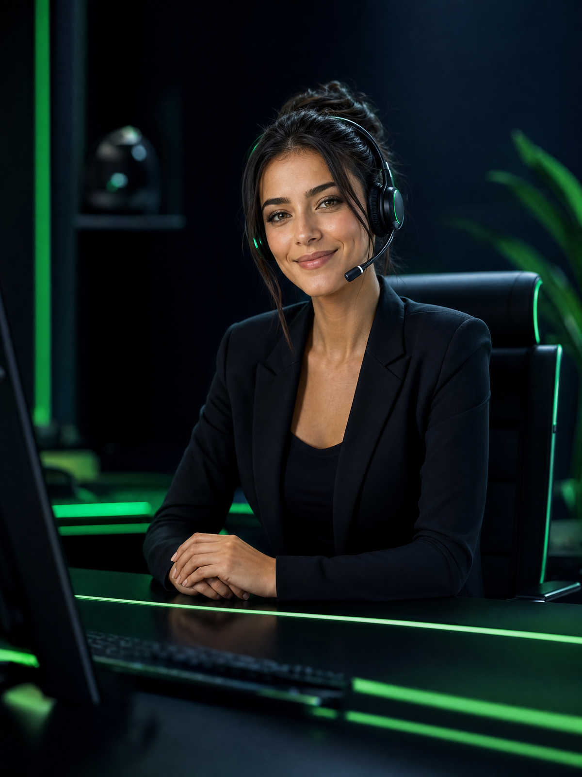 NineWin customer support — friendly woman agent with headset in premium 3D setting
